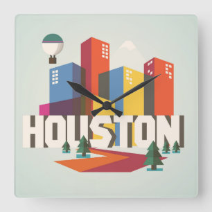 Houston, Texas   Cityscape Design Square Wall Clock