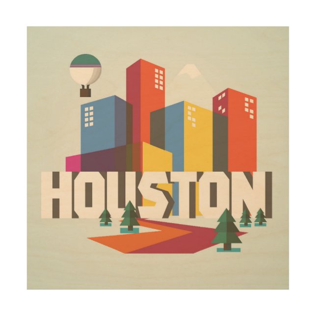 Houston, Texas | Cityscape Design Wood Wall Decor (Front)