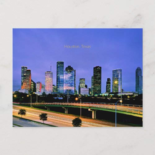 Houston Texas cityscape nighttime photograph Holiday Postcard