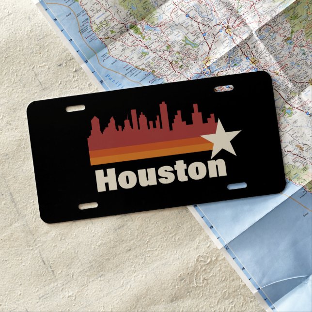 Houston Texas Cityscape Vintage  License Plate (In Situ)
