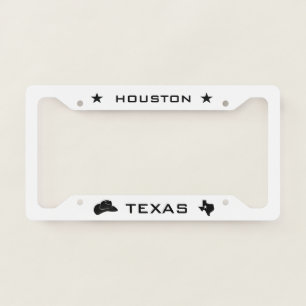 Houston Texas Cowboy Hat And Texas Map White  License Plate Frame