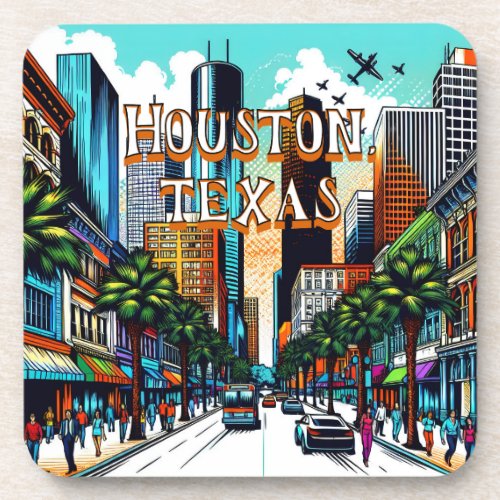 Houston Texas Downtown City View Abstract Art Beverage Coaster