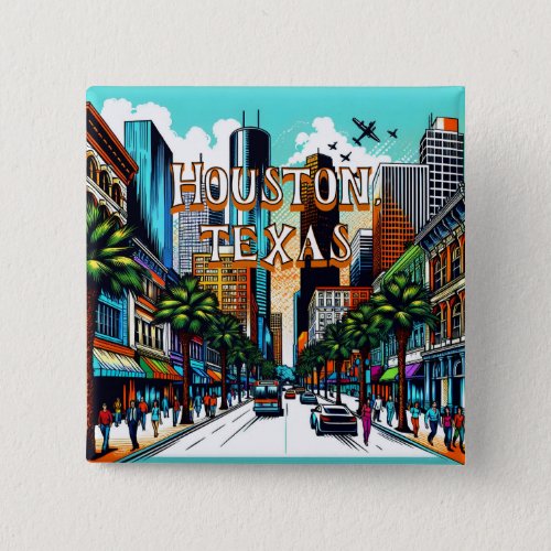 Houston Texas Downtown City View Abstract Art Button