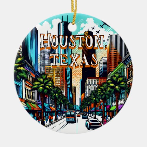 Houston Texas Downtown City View Abstract Art Ceramic Ornament