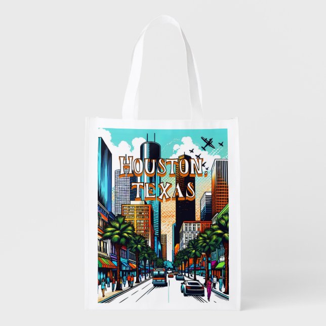 Houston, Texas Downtown City View Abstract Art Grocery Bag (Front)