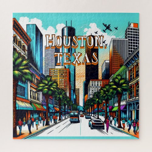 Houston Texas Downtown City View Abstract Art Jigsaw Puzzle