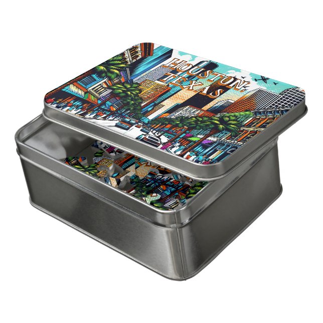 Houston, Texas Downtown City View Abstract Art Jigsaw Puzzle (Lid Open)