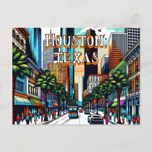 Houston Texas Downtown City View Abstract Art Postcard