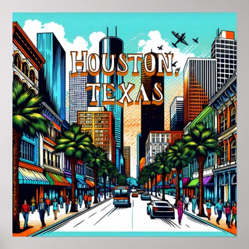 Houston Texas Downtown City View Abstract Art Poster