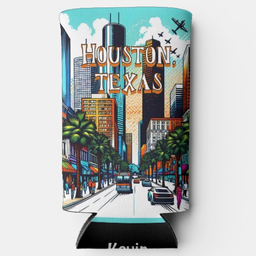 Houston Texas Downtown City View Abstract Art Seltzer Can Cooler