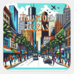 Houston, Texas Downtown City View Abstract Art Square Sticker