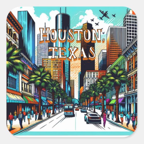 Houston Texas Downtown City View Abstract Art Square Sticker
