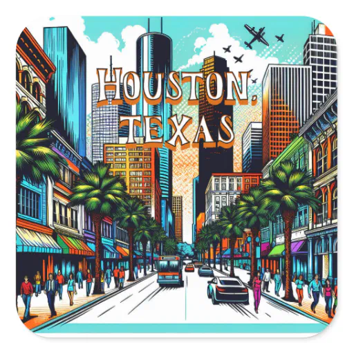 Houston, Texas Downtown City View Abstract Art Square Sticker