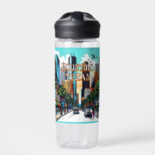 Houston Texas Downtown City View Abstract Art Water Bottle