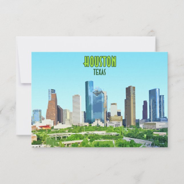 Houston Texas Downtown Vintage Flat Card (Front)