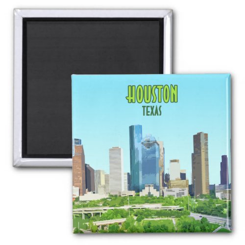 Houston Texas Downtown Vintage Magnet