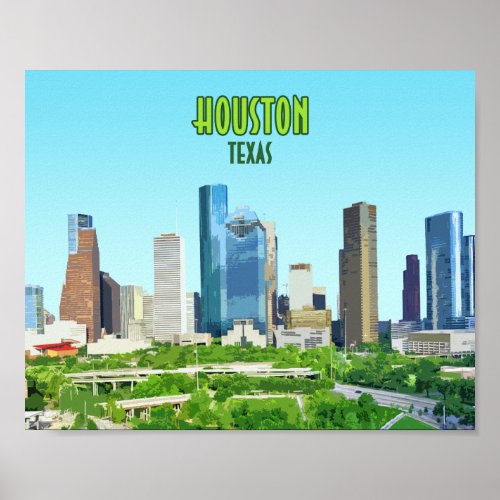 Houston Texas Downtown Vintage Poster