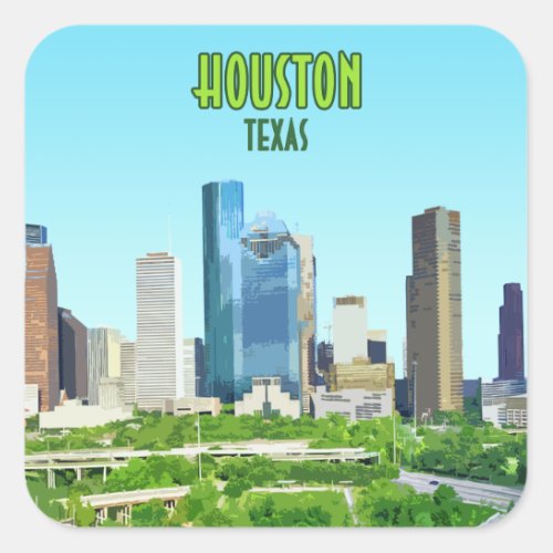 Houston Texas Downtown Vintage Square Sticker