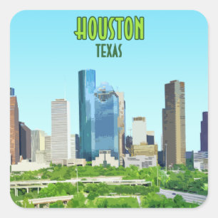 Houston Texas Downtown Vintage Square Sticker