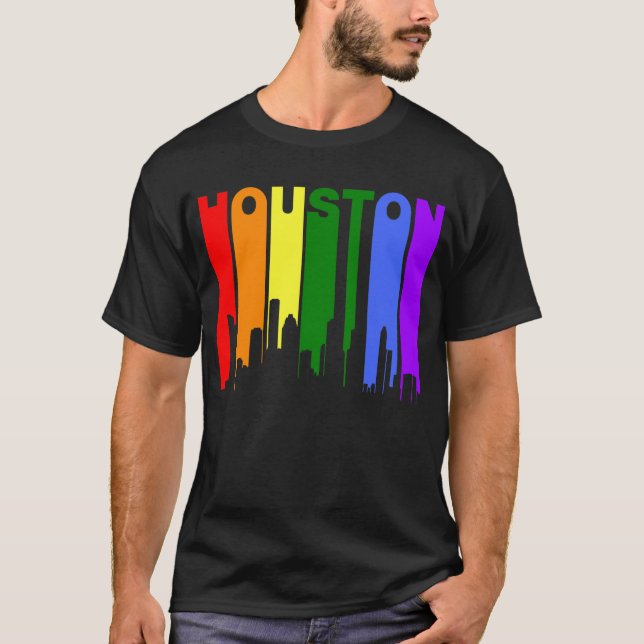 Houston Texas Gay Pride Rainbow Skyline T-Shirt (Front)