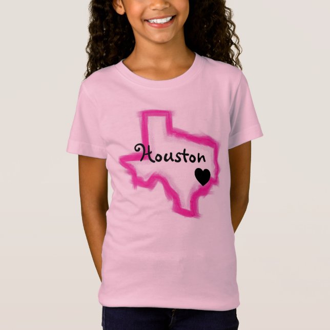 Houston Texas girls pink state outline tee (Front)