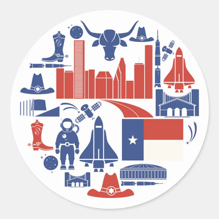 Houston Texas Icons Classic Round Sticker Zazzle