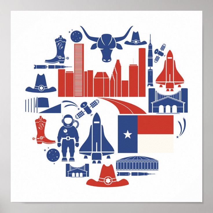 Houston Texas Icons Poster | Zazzle