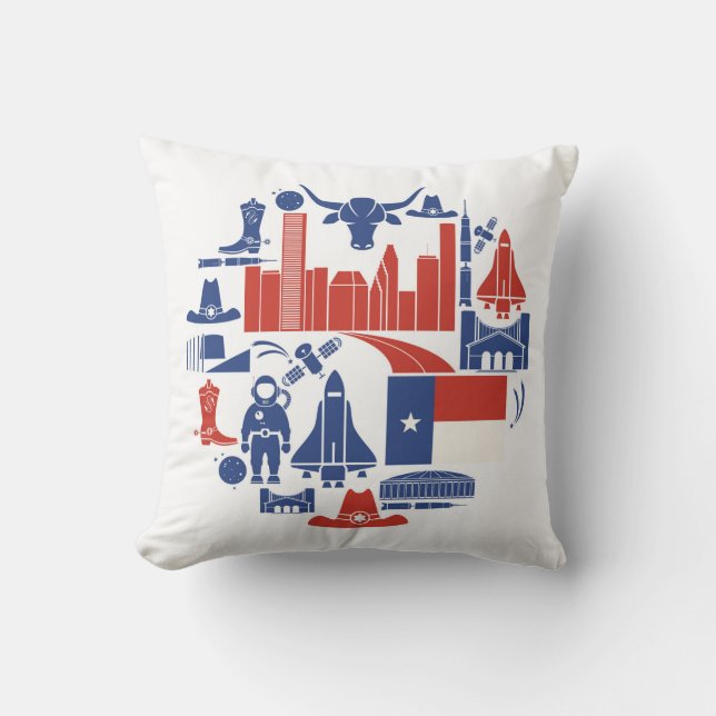 Houston Texas Icons Throw Pillow (Front)