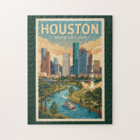 Houston Texas Illustration Travel Art Vintage