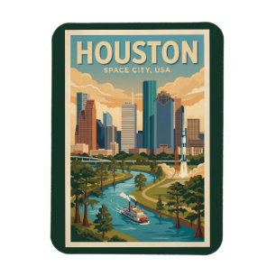 Houston Texas Illustration Travel Art Vintage Magnet