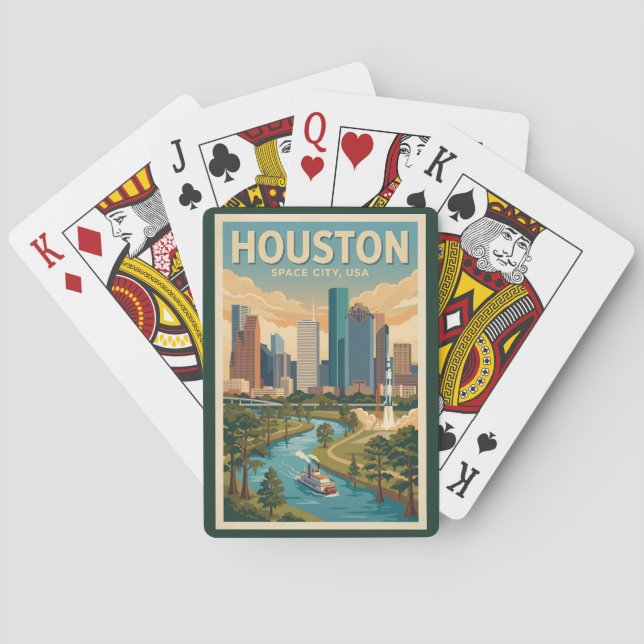 Houston Texas Illustration Travel Art Vintage Poker Cards (Back)