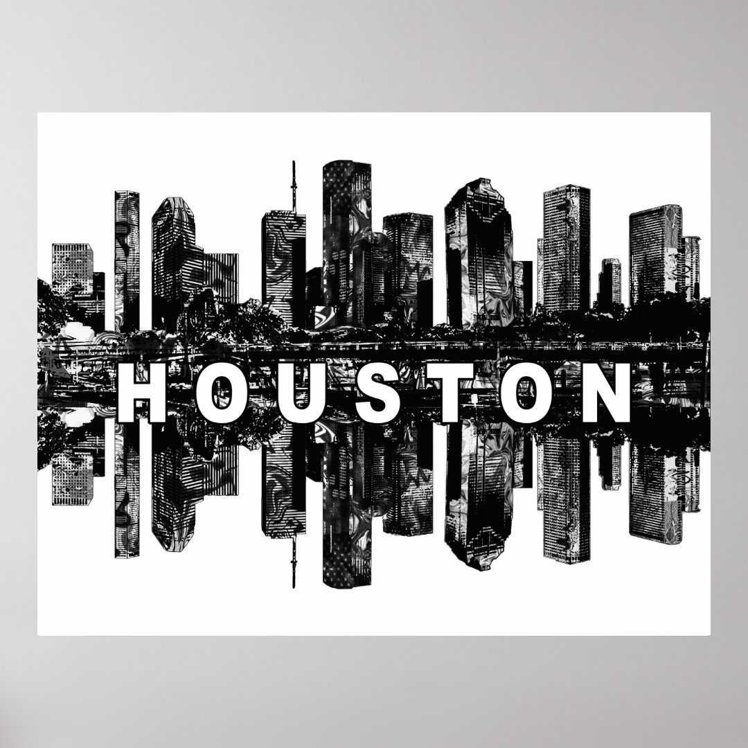 Houston, Texas in black ink Poster Zazzle