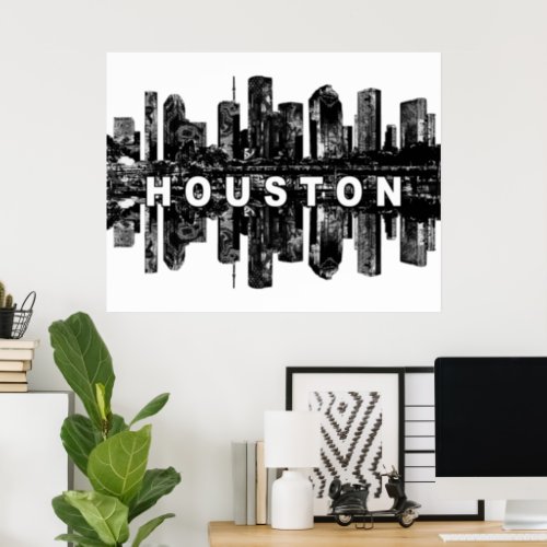 Houston Texas in black ink Poster