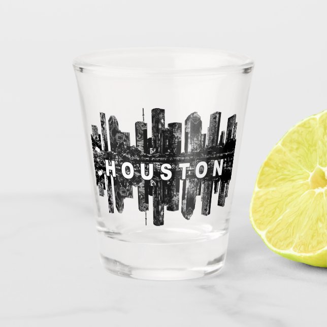 Houston Texas in black ink Shot Glass (Front)