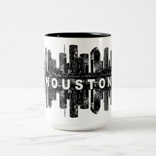 Houston Texas in black ink Two_Tone Coffee Mug