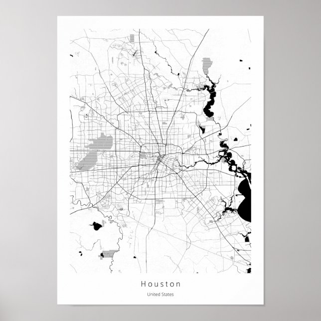 Houston Texas Modern Minimal City Map Poster (Front)