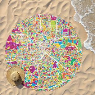 Houston, Texas Neon Map Beach Towel