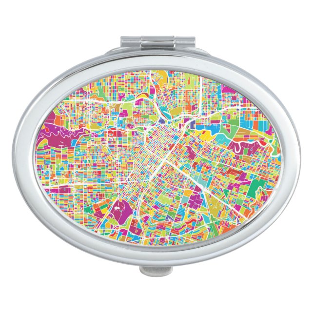 Houston, Texas | Neon Map Compact Mirror (Front)