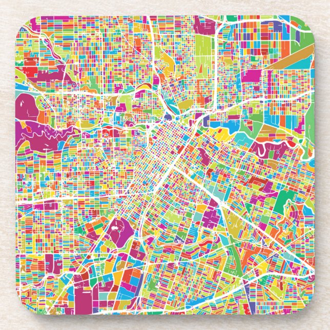 Houston, Texas | Neon Map Drink Coaster (Front)