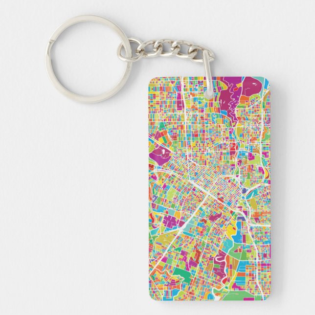 Houston, Texas | Neon Map Keychain (Front)