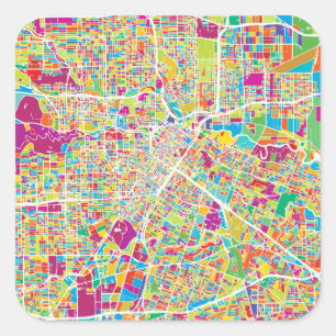 Houston, Texas Neon Map Square Sticker