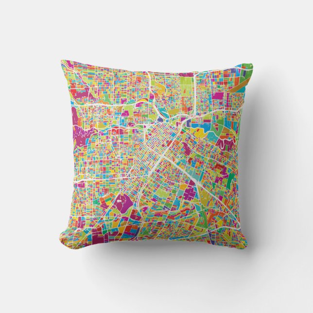 Houston, Texas | Neon Map Throw Pillow (Front)