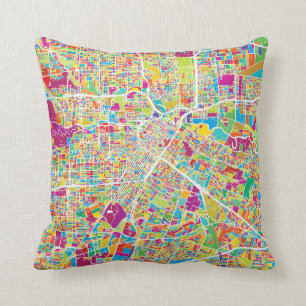 Houston, Texas Neon Map Throw Pillow
