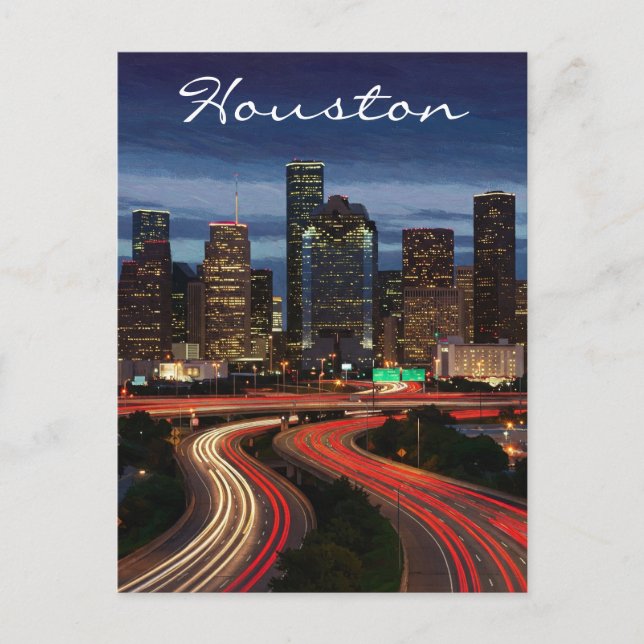 Houston Texas Night Postcard (Front)