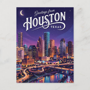 Houston Texas Night Skyline Texas Postcard