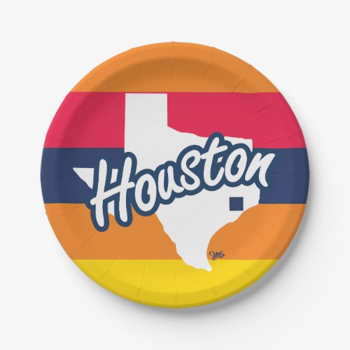 Houston Texas Orange Red Navy Yellow Stripe Paper Plates