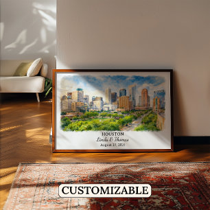 Houston Texas Poster, Watercolor, Custom Poster