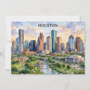 Houston Texas Retro Watercolor Artwork Invitation