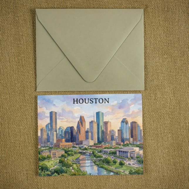 Houston Texas Retro Watercolor Artwork Postcard (Houston Texas Retro Watercolor Artwork Postcard)