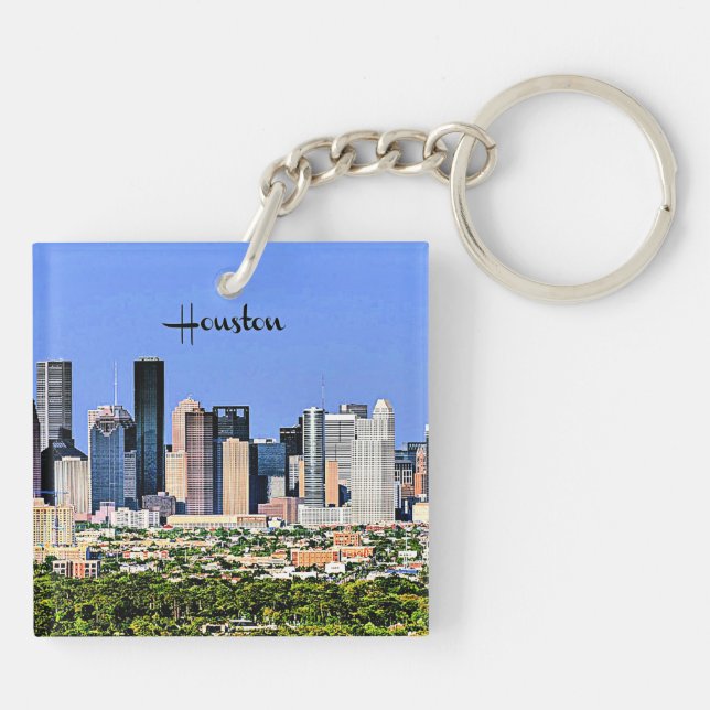 Houston, Texas scenic cityscape photo Keychain (Back)